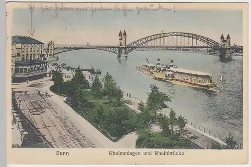 (42027) AK Bonn, Rheinanlagen, Rheinbrücke, Hotel Rheineck 1911