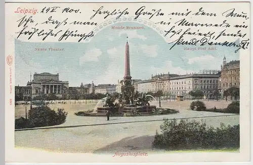 (42018) AK Leipzig, Augustusplatz, Oper, Mendebrunnen, Post 1900