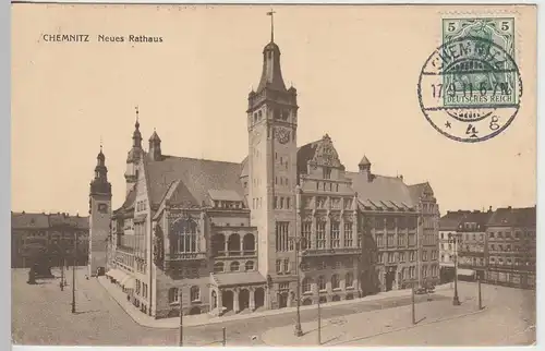 (41783) AK Chemnitz, Neues Rathaus, 1911