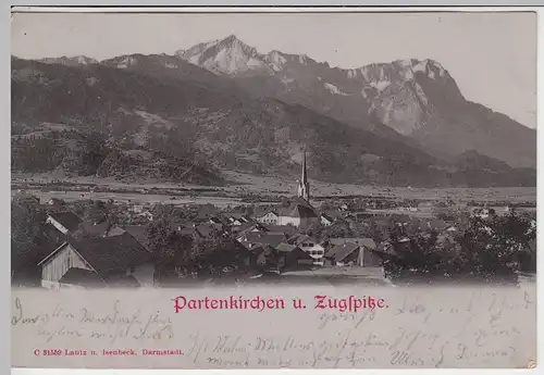 (41633) AK Partenkirchen, Panorama m. Zugspitze, 1902