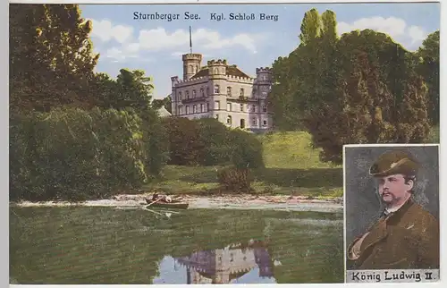 (41631) AK Starnberger See, Kgl. Schloss Berg, Portrait König Ludwig II.