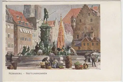 (41585) Künstler AK Kiry: Nürnberg, Neptunbrunnen, 1912