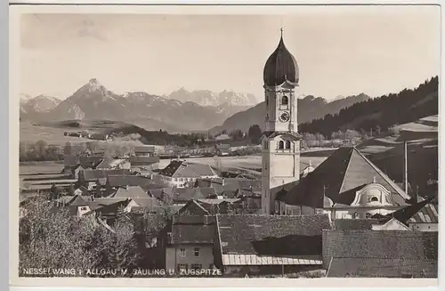 (41491) Foto AK Nesselwang, Totale m. Säuling u. Zugspitze, 1934