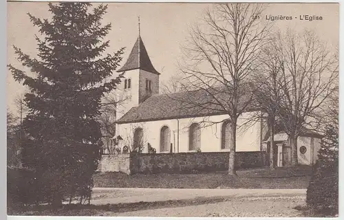 (41436) AK Lignières (Neuenburg), Kirche, vor 1945