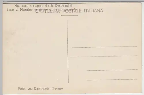 (41410) Foto AK Dolomiten, Misurinasee gg. Drei Zinnen, vor 1945