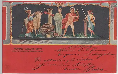 (41405) AK Pompeji, Haus der Vettier, Wandmalerei, Apollo Vincitore, 1909