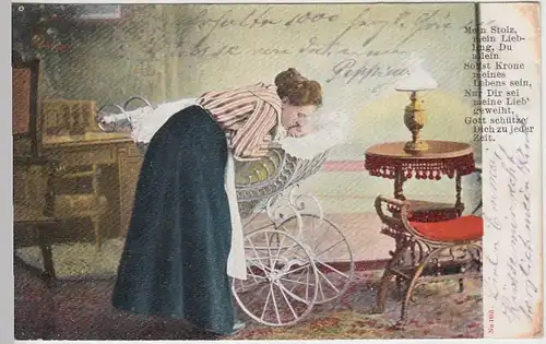 (41306) AK Mutter mit Baby im Kinderwagen, Spruch -Mein Stolz-, 1905