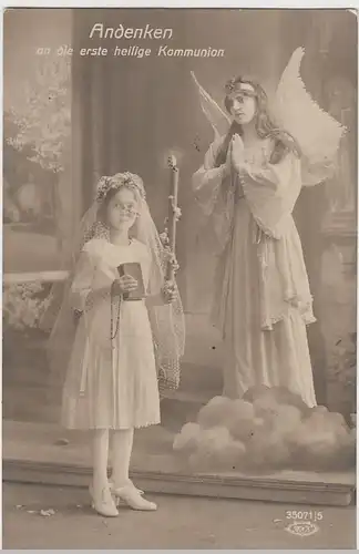 (41268) Foto AK Erste heilige Kommunion, Mädchen mit Engel, vor 1945