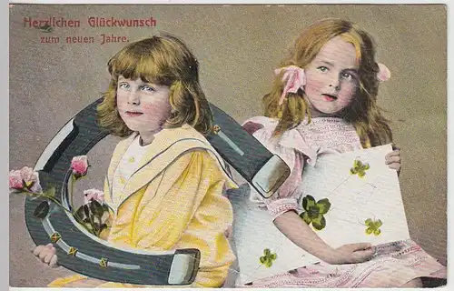 (41261) AK Glückwunsch z. Neujahr, Mädchen m. Hufeisen u. Brief, 1908