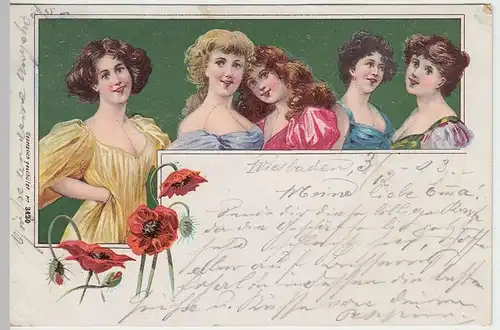 (41235) AK Grußkarte m. jungen Damen, 1903