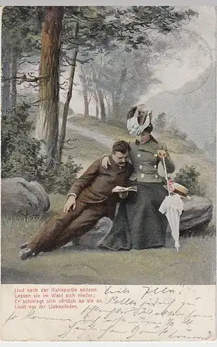 (41192) AK Paar im Freien, m. Spruch -Und nach der Kahnpartie sodann- 1904