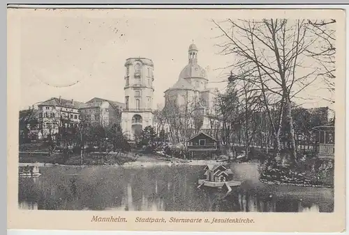(41165) AK Mannheim, Stadtpark, Sternwarte u. Jesuitenkirche, 1916