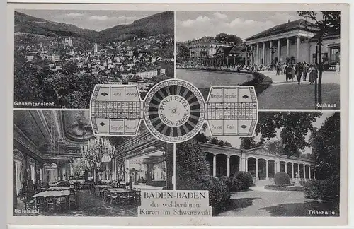 (41094) AK Baden-Baden, Mehrbildkarte mit Roulette, 1942