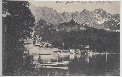 (41063) AK Eibsee m. Hotel u. Pension, Blick z. Zugspitze, vor 1945