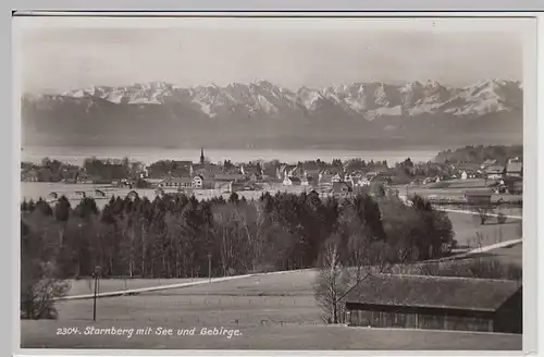 (41044) Foto AK Starnberg, Panorama mit See und Gebirge, 1935