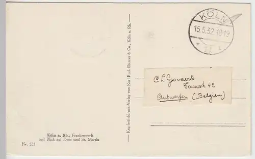 (40918) AK Köln, Frankenwerft, 1932