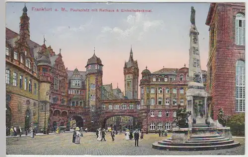 (40847) AK Frankfurt a.M., Paulsplatz m. Rathaus u. Einheitsdenkmal, 1914