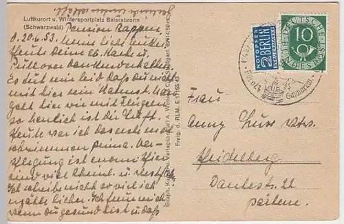 (40727) AK Baiersbronn, Totale, 1953