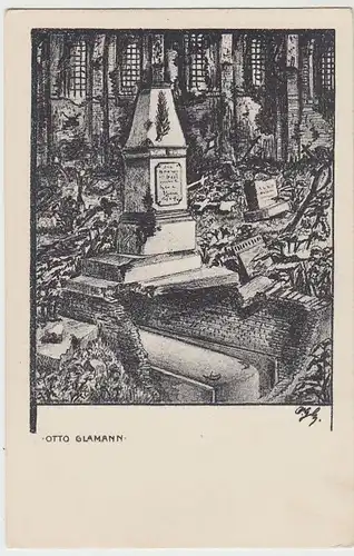 (40339) Künstler AK Otto Glamann: zerstörter Friedhof, Feldpostkarte 1914-18