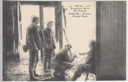 (40311) AK 1.WK Reims, frz. Feuerwehr i.d. Rue Hinemar, 1918