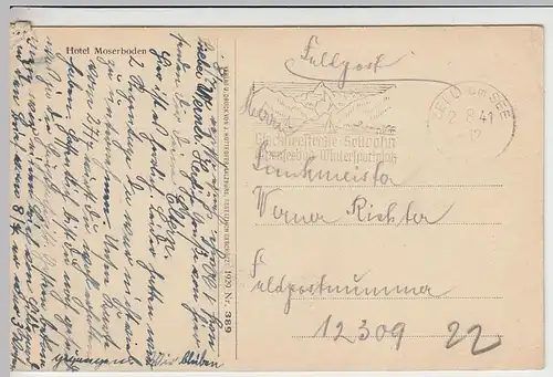 (39887) AK Kaprun, Hotel Mooserboden, Feldpost 1941