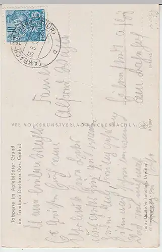 (39522) AK Talsperre Tambach-Dietharz, Apfelstädter Grund, 1958