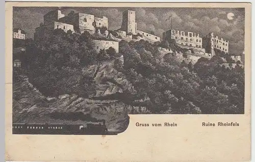 (39446) AK Gruss vom Rhein, Ruine Rheinfels, vor 1905