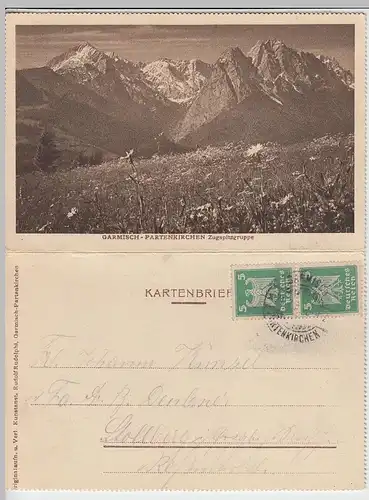 (39385) AK Garmisch-Partenkirchen, Zugspitzgruppe, Kartenbrief 1920er