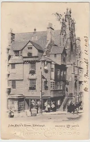 (39241) AK Edinburgh, John Knox's House, eingeprägter Weihnachtsgruß