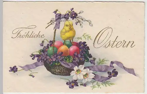 (39209) AK Ostern, Küken auf Eierkorb, 1934