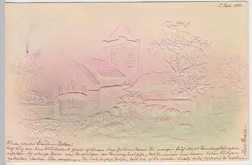 (39203) AK Grußkarte, Kirche als Relief u. 2-Farben-Druck, 1903