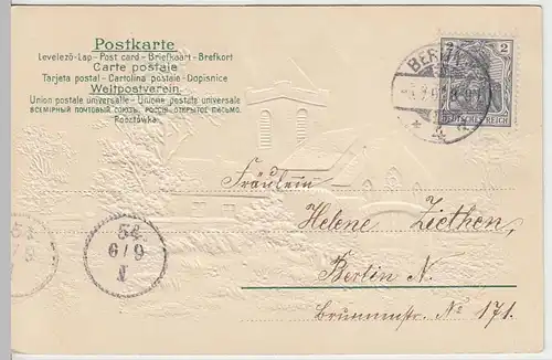 (39203) AK Grußkarte, Kirche als Relief u. 2-Farben-Druck, 1903