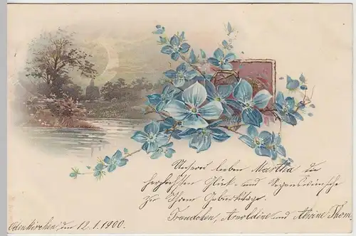 (39194) AK Grußkarte, Landschaft m. Mod, Blumen, 1900