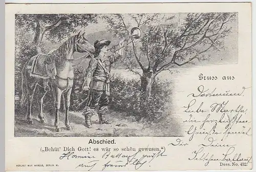 (39191) AK -Abschied-, Trompeter m. Pferd, Gruß aus..., 1898