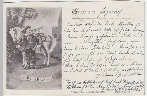 (39190) AK -Abschied-, Trompeter m. Pferd, Gruß aus..., 1898