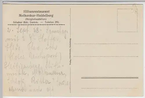 (38669) AK Heidelberg, Höhenrestaurant Molkenkur 1928