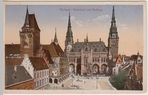 (38601) AK Aachen, Katschhof mit Rathaus 1912