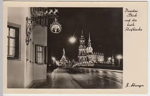 (38503) AK Dresden, Blick a.d. Kath. Hofkirche bei Nacht 1955
