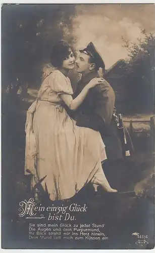 (38441) Foto AK 1.WK Soldat mit Frau -Mein einzig Glück bist du!- 1914-18