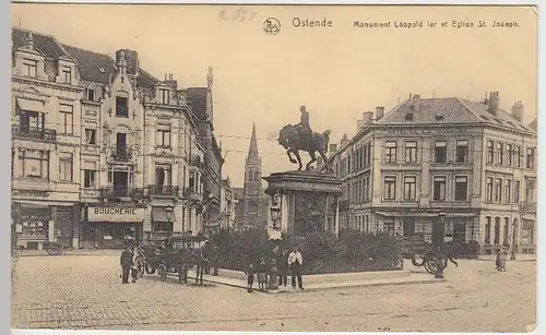(38350) AK Ostende, Leopold-Denkmal u. St. Joseph-Kirche, 1915