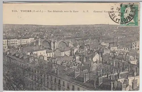 (38140) AK Tours (Indre-et-Loire), Totale, Blick zum Bahnhof, 1925