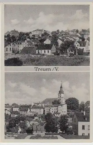 (38037) AK Treuen im Vogtland, Mehrbildkarte Totale, Kirche, vor 1945