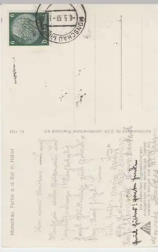 (38031) Foto AK Monschau, Partie an der Ruhr m. Haller, 1937