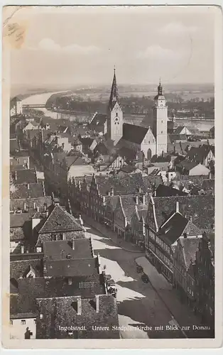 (38004) Foto AK Ingolstadt, untere Stadtpfarrkirche m. Blick z. Donau, 1938