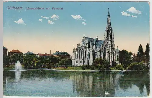 (37995) AK Stuttgart, Johanniskirche m. Feuersee, 1918