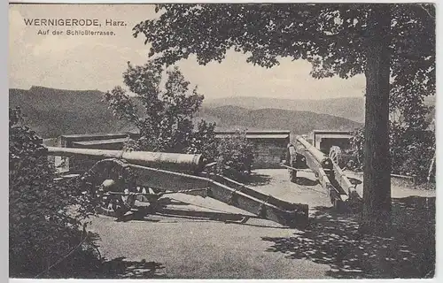 (37860) AK Wernigerode i. Harz, Schloßterrasse, Kanonen, vor 1945