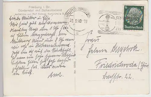 (37794) Foto AK Freiburg i.B., Günterstal mit Schauinsland, 1940