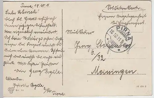 (37706) AK Pirna, Schloss Sonnenstein, Soldatenkarte 1911