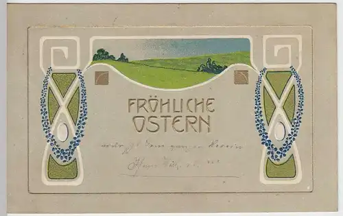 (37689) AK Ostern, Ornamente, Gold-Prägedruck, 1906