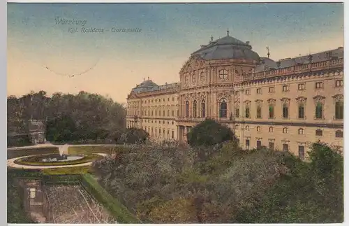 (37662) AK Würzburg, Kgl. Residenz, Gartenseite, 1913